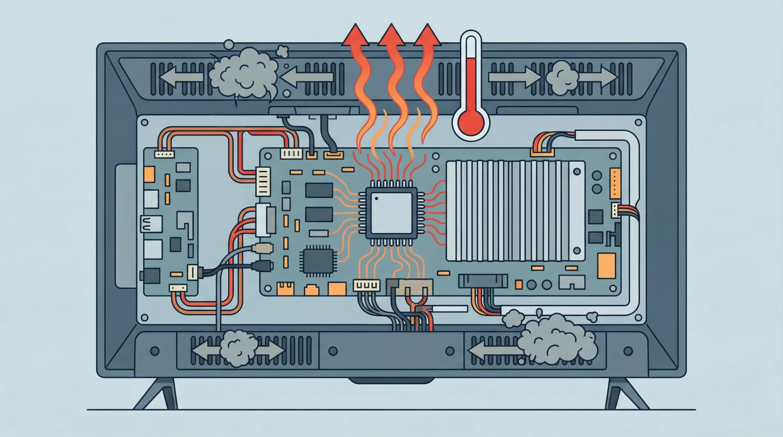 Schéma en coupe d'un téléviseur montrant les zones de ventilation et l'espace recommandé