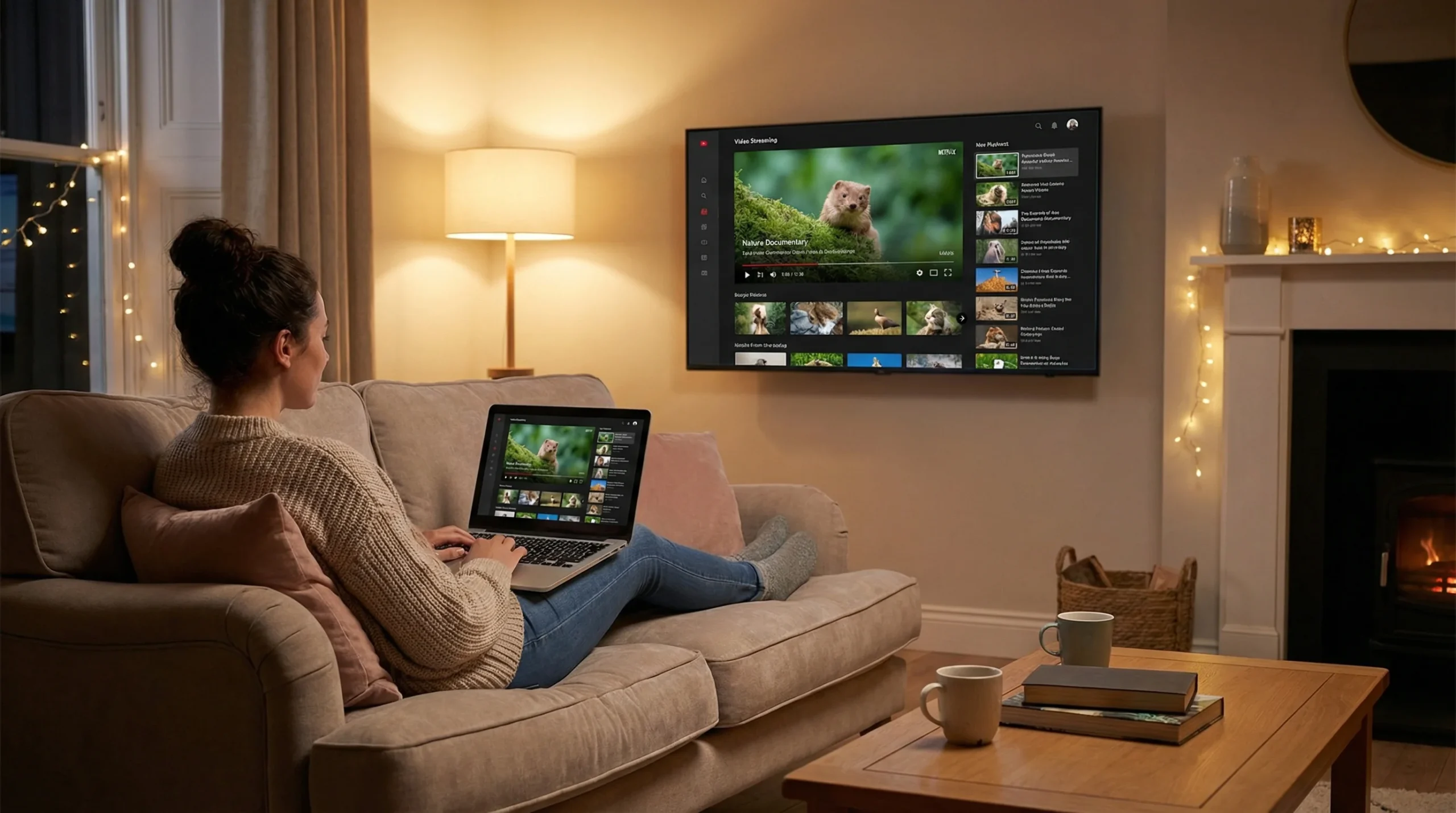 Caster son ecran de PC sur TV : laptop et TV allumee avec interface Windows