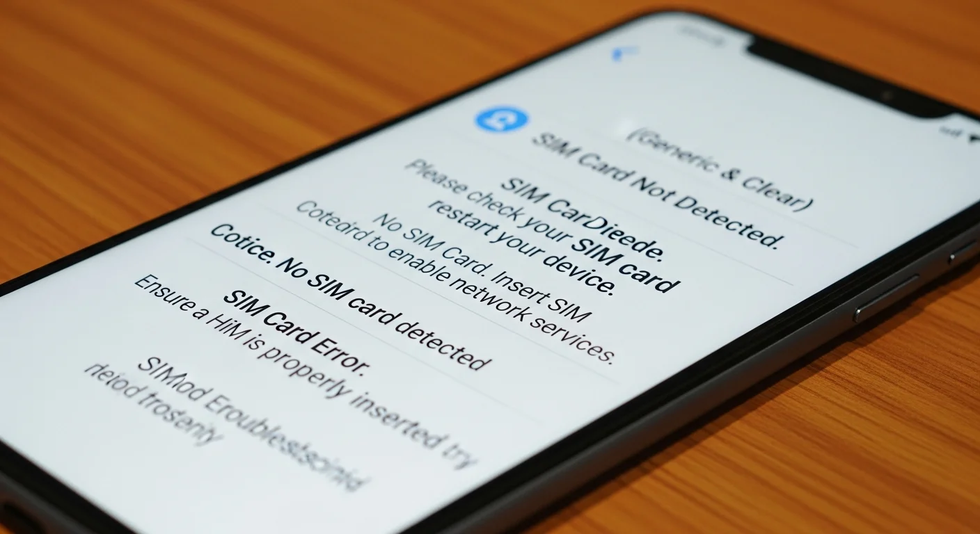 Smartphone affichant une erreur de carte SIM non detectee