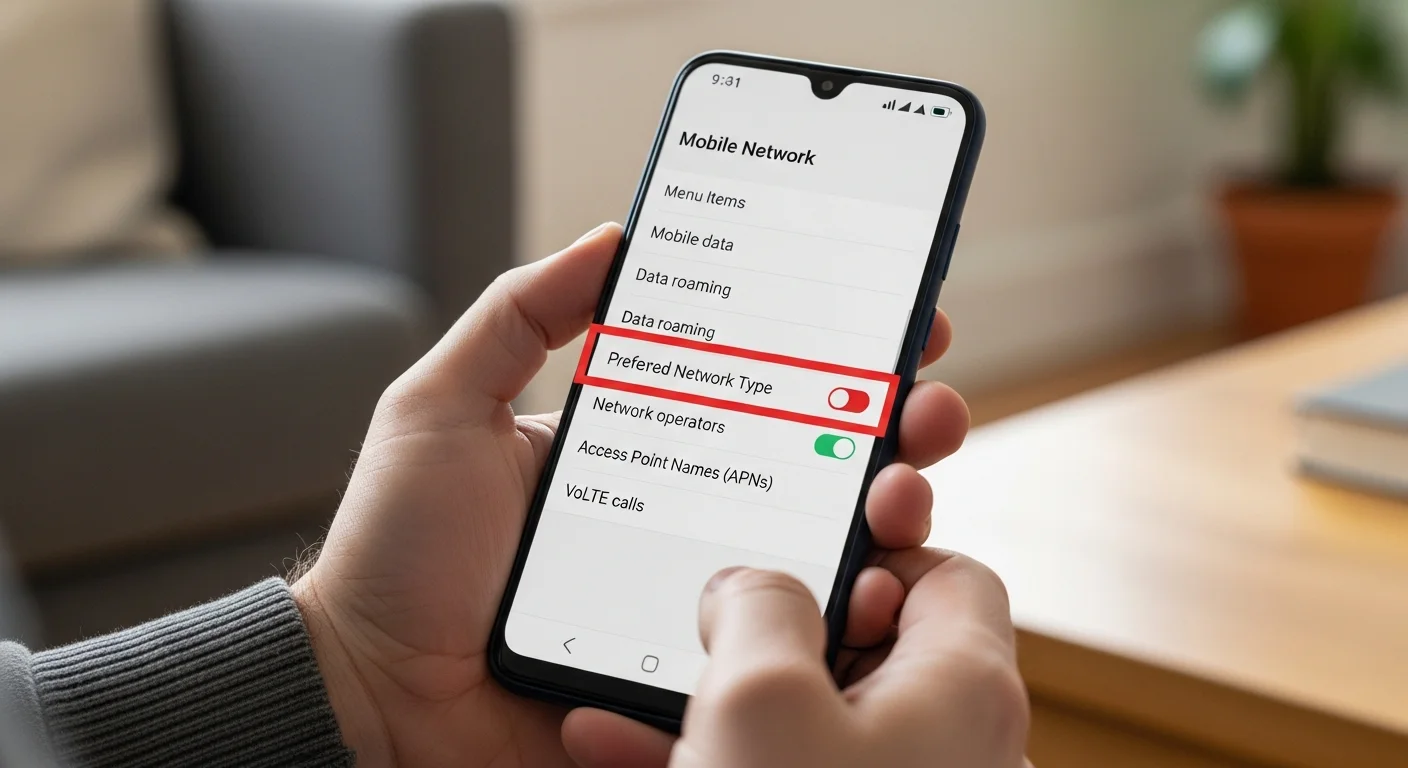 Personne consultant les parametres reseau mobile sur un smartphone Android