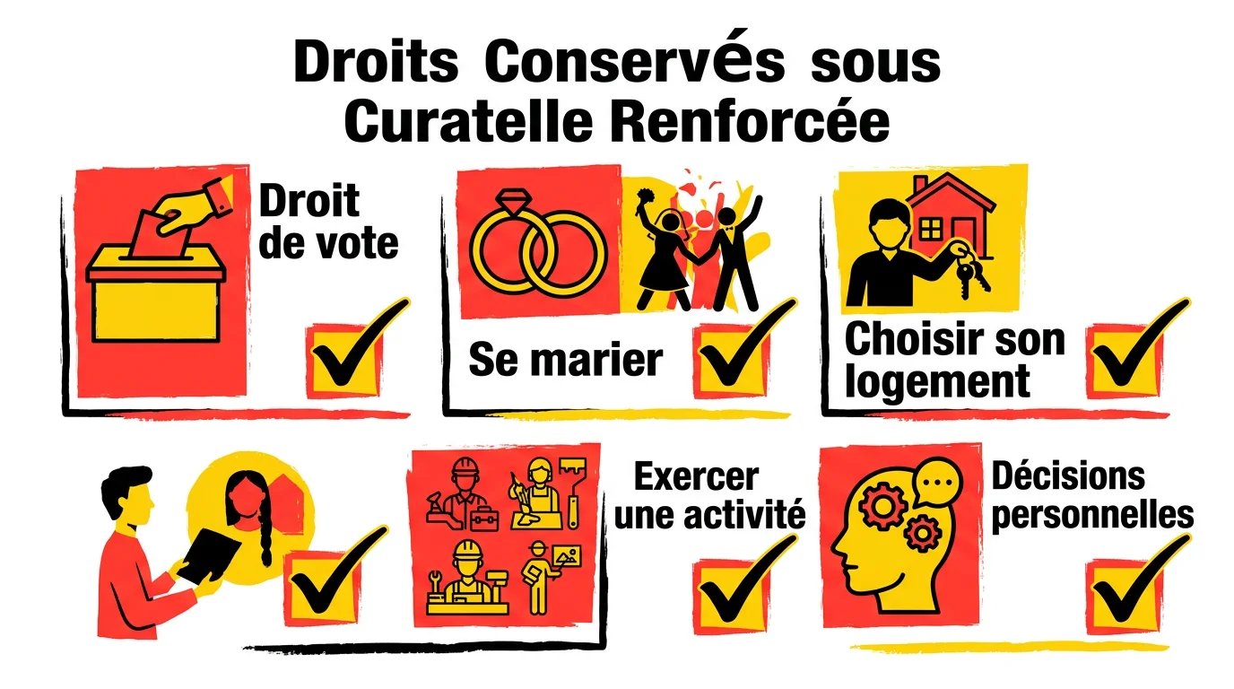 Infographie des droits conserves par la personne sous curatelle renforcee