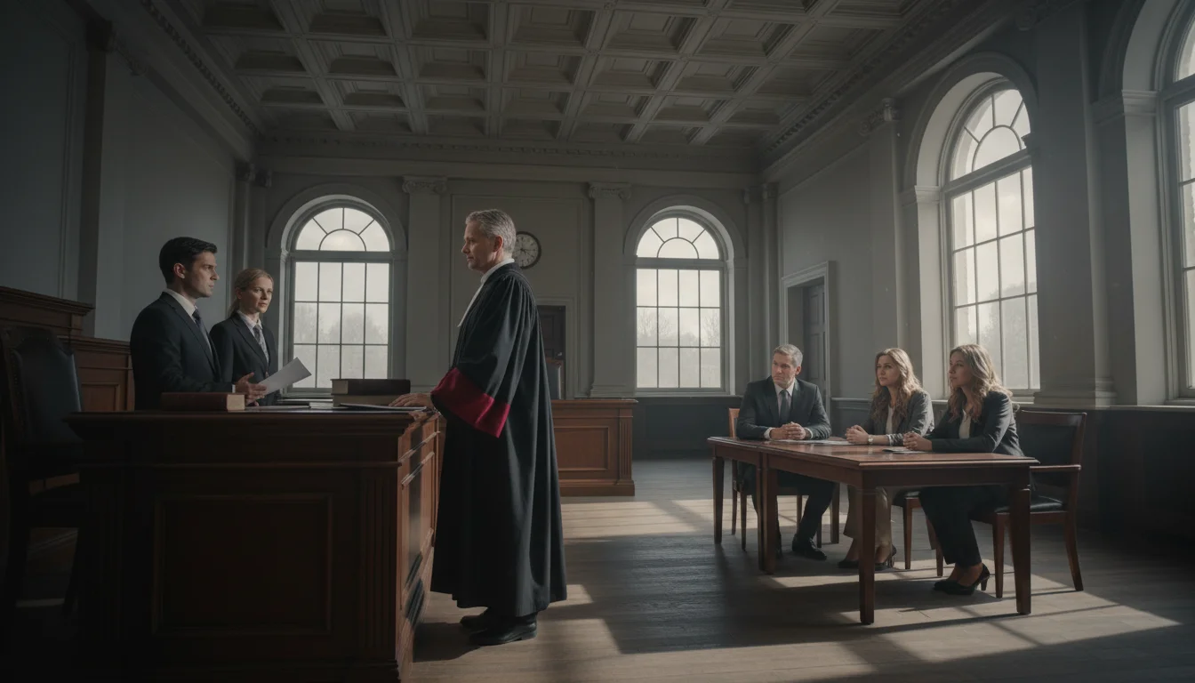 Juge des tutelles en robe noire lors d'une audience de protection juridique