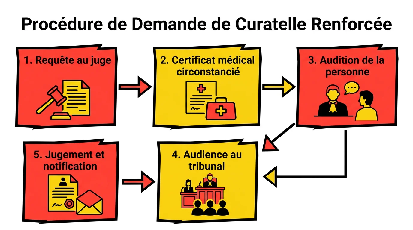Schema des etapes de la procedure de demande de curatelle renforcee