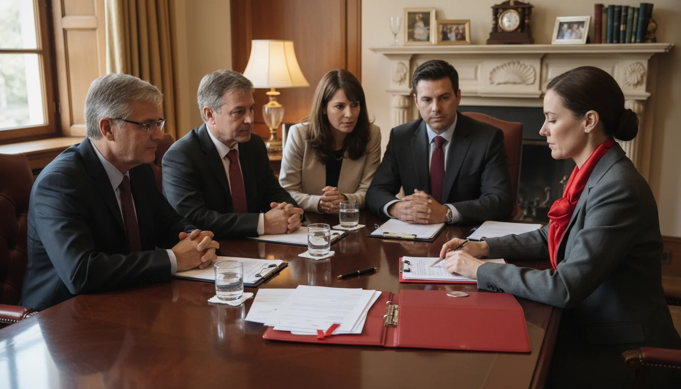 Famille reunie avec un notaire pour discuter de la protection d'un proche