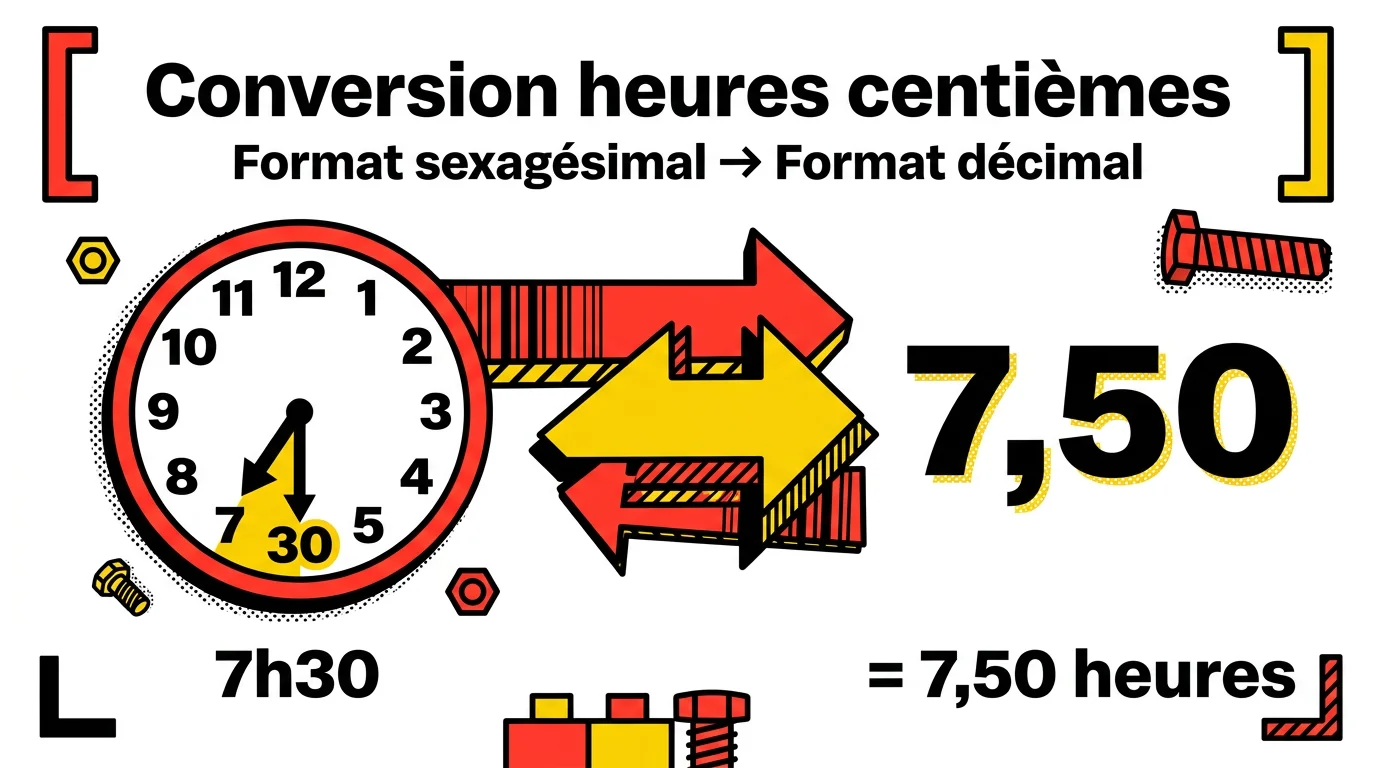Schema de conversion des heures sexagesimales en heures decimales (centiemes)