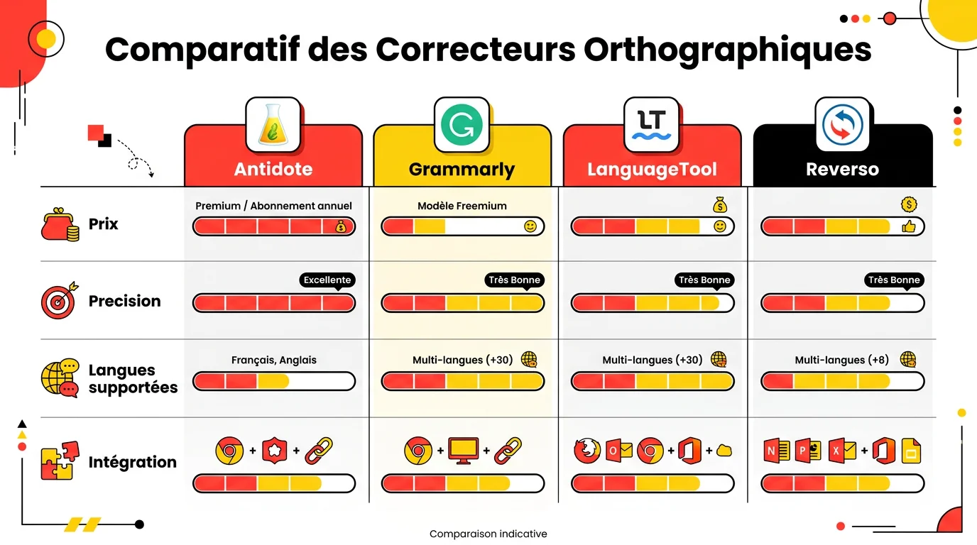 Infographie comparative de quatre correcteurs orthographiques