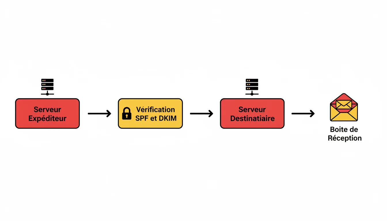 Schéma du parcours d'un email transactionnel avec vérification SPF et DKIM