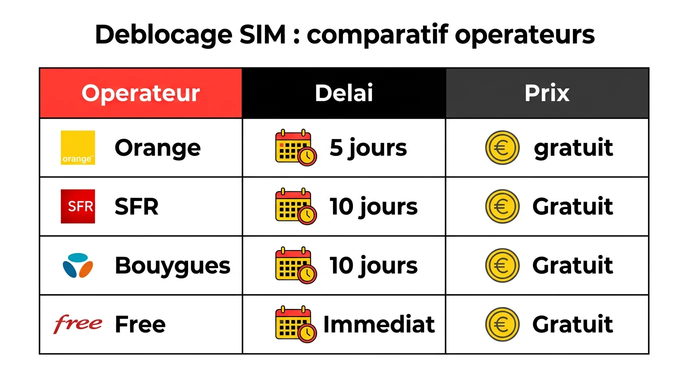 Comparatif des operateurs francais pour le deblocage SIM : Orange, SFR, Bouygues, Free