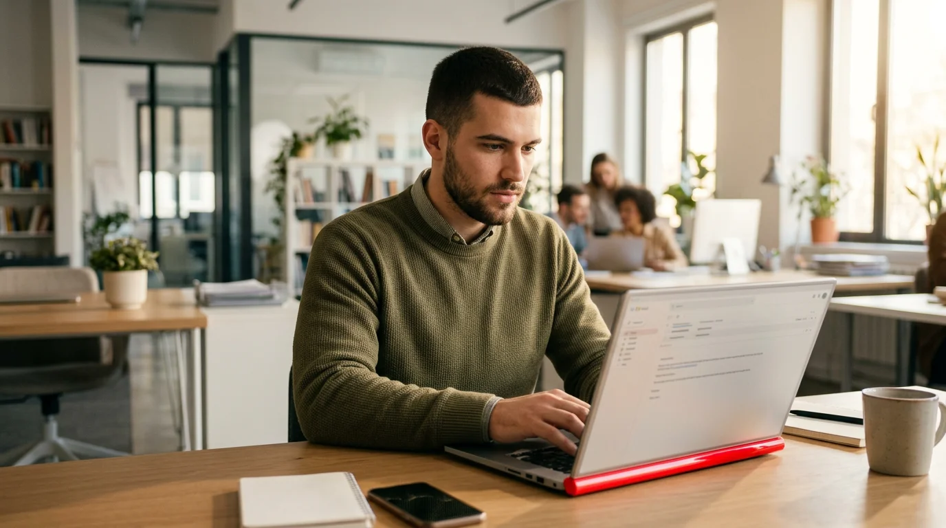 Etudiant redige un mail de demande de stage sur son ordinateur portable