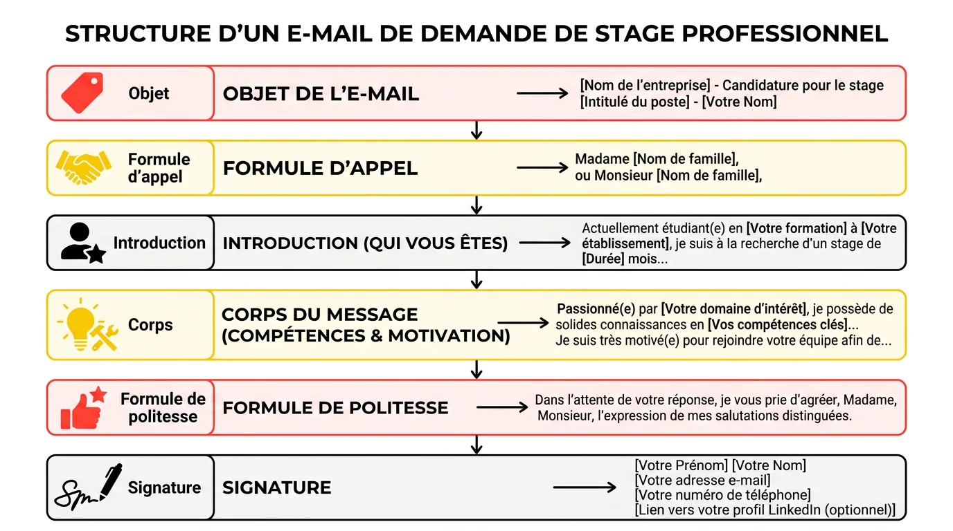 Schema de la structure d'un mail de demande de stage