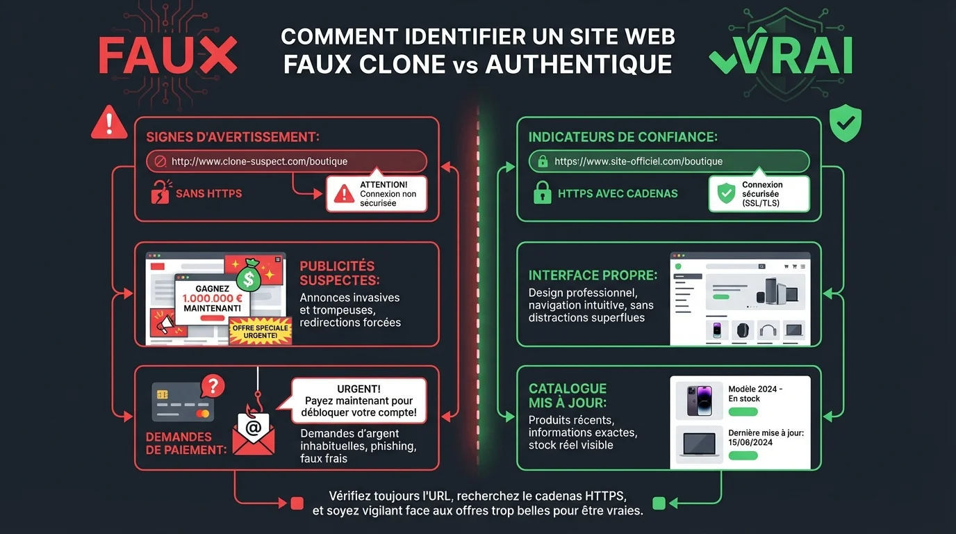 Comparaison visuelle entre l'interface authentique de Zone Téléchargement et un clone frauduleux avec les éléments distinctifs