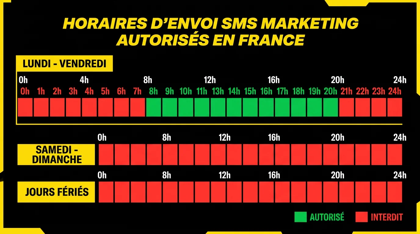 Calendrier des horaires autorises pour l'envoi de SMS marketing en France