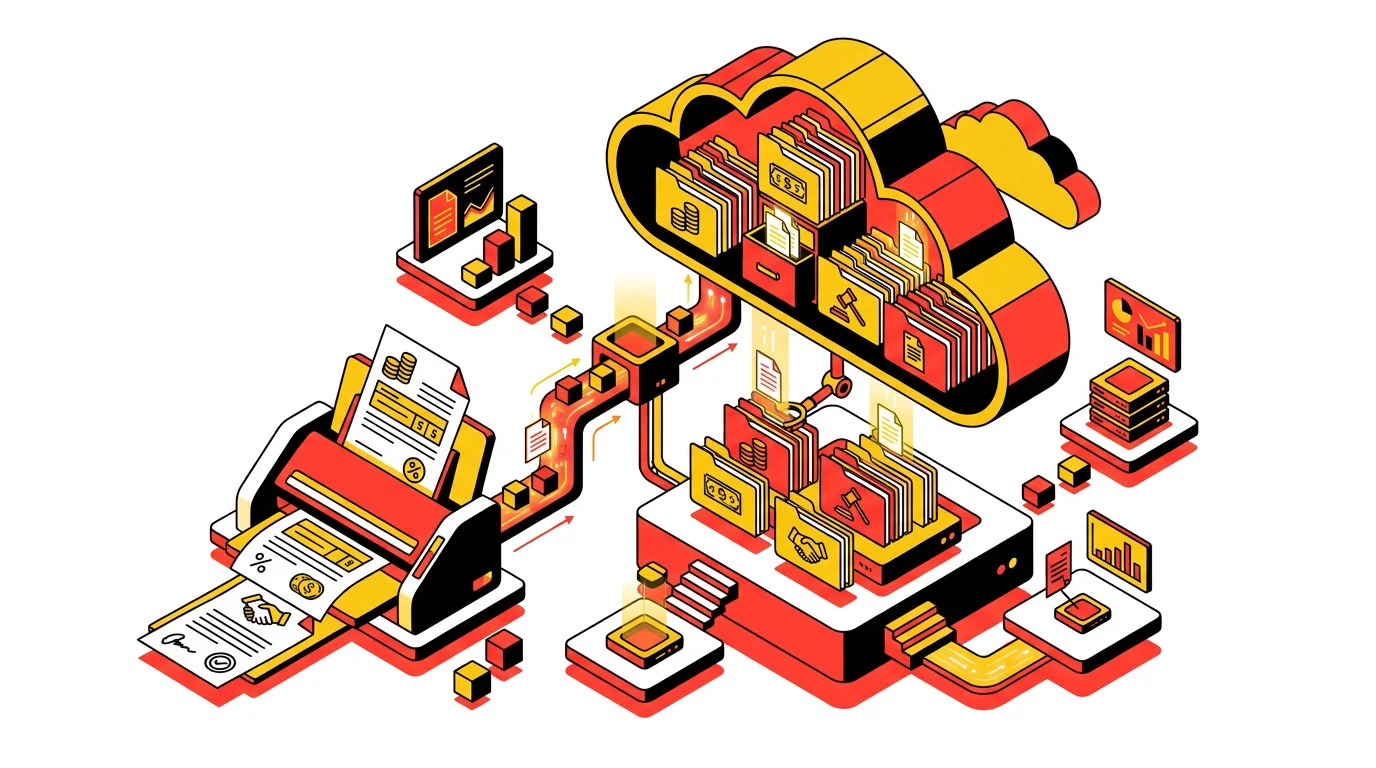 Illustration de la gestion numerique des documents RH avec stockage cloud