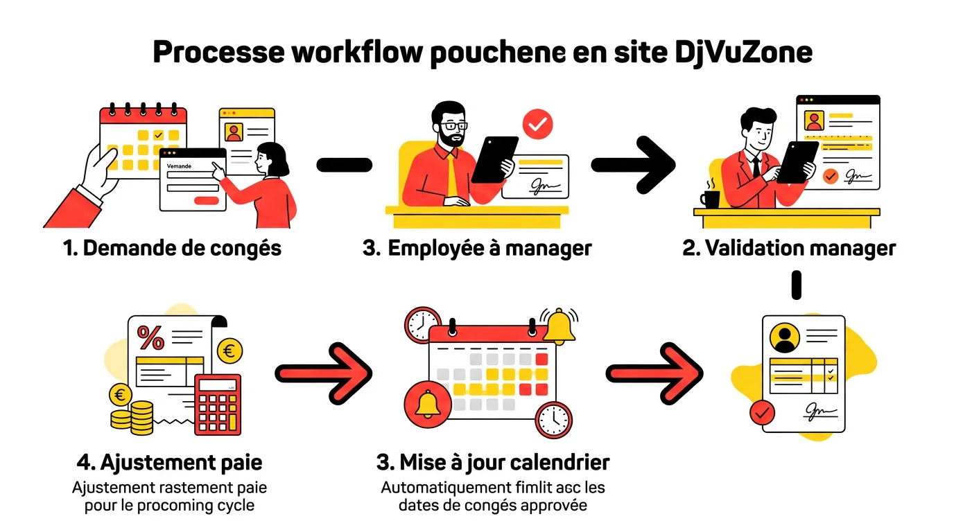 Infographie du processus de demande de conges sur MaBoxRH en 4 etapes