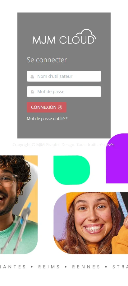 Page de connexion espace etudiant MJM Cloud avec formulaire identifiant et mot de passe