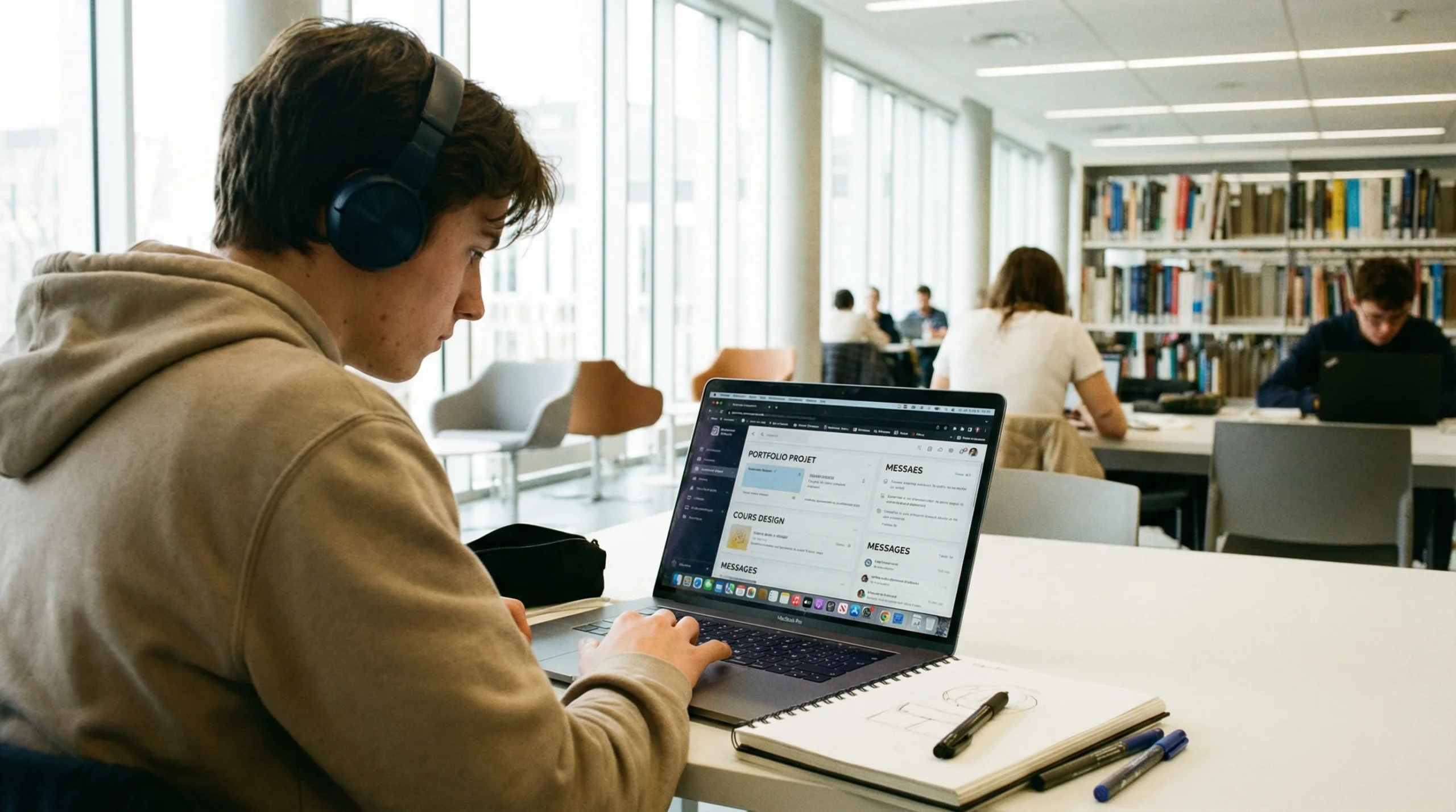 Etudiant MJM Graphic Design se connectant a son espace MJM Cloud sur ordinateur