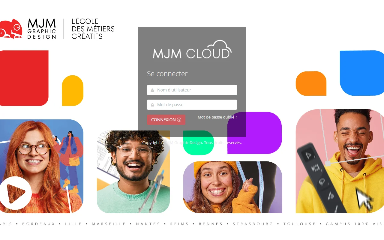 Page de connexion MJM Cloud avec formulaire identifiants etudiants