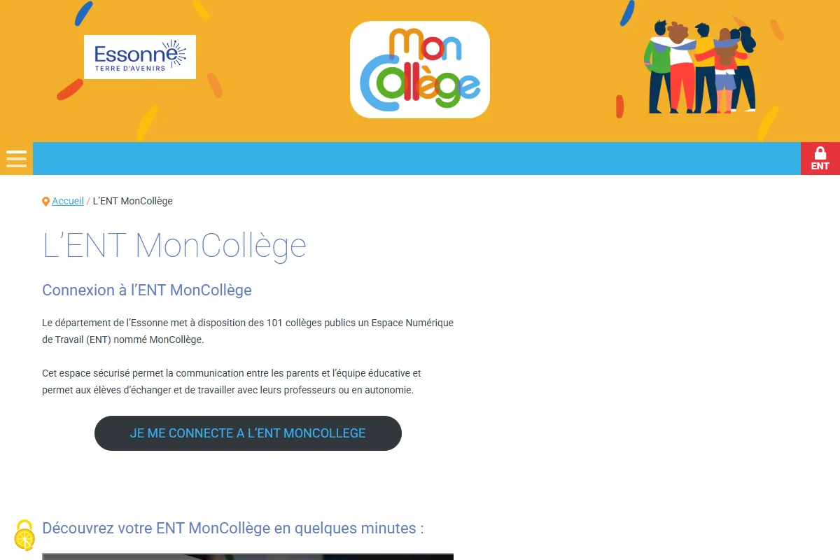 Fonctionnalités de l'ENT91 MonCollège Essonne