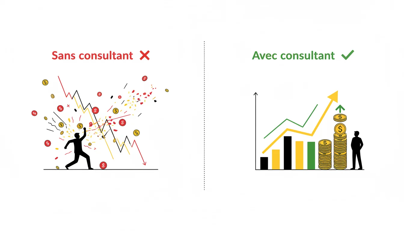 Diagramme comparatif entre une campagne sans consultant et une campagne avec consultant SEA