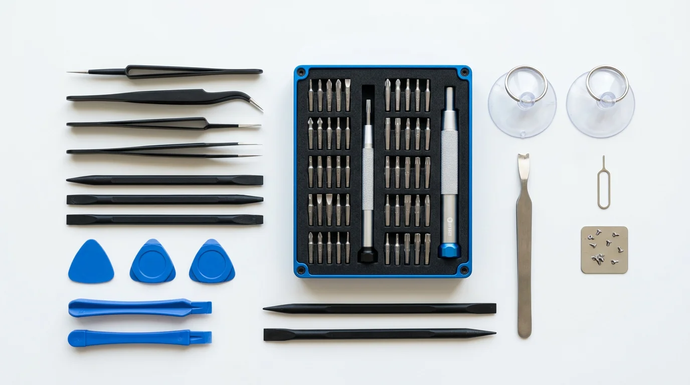 Kit d'outils de réparation smartphone : tournevis de précision, ventouses, spatules et pinces antistatiques
