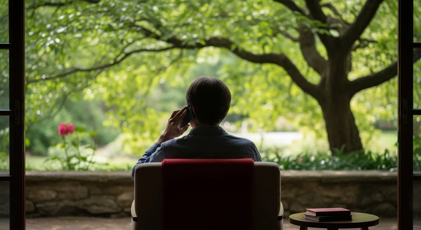 Personne parlant au téléphone dans un endroit calme illustrant la confidentialité des appels