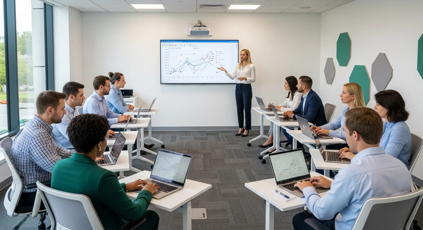 Session de formation professionnelle sur l'intelligence artificielle avec des participants devant des ordinateurs portables