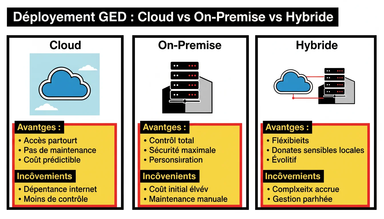 Comparaison des modes de déploiement GED : Cloud, On-Premise et Hybride