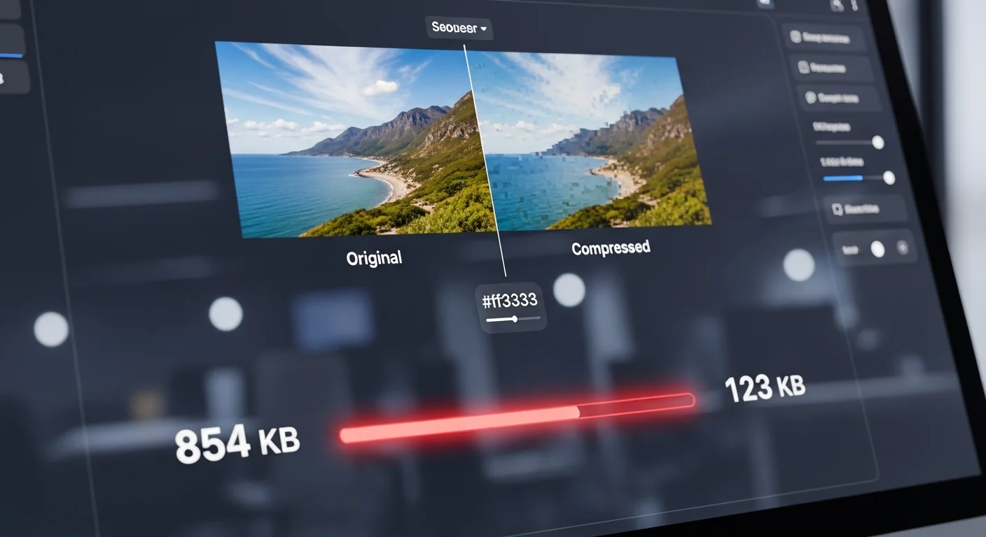 Écran d'ordinateur montrant une interface de compression d'image avec barre de progression