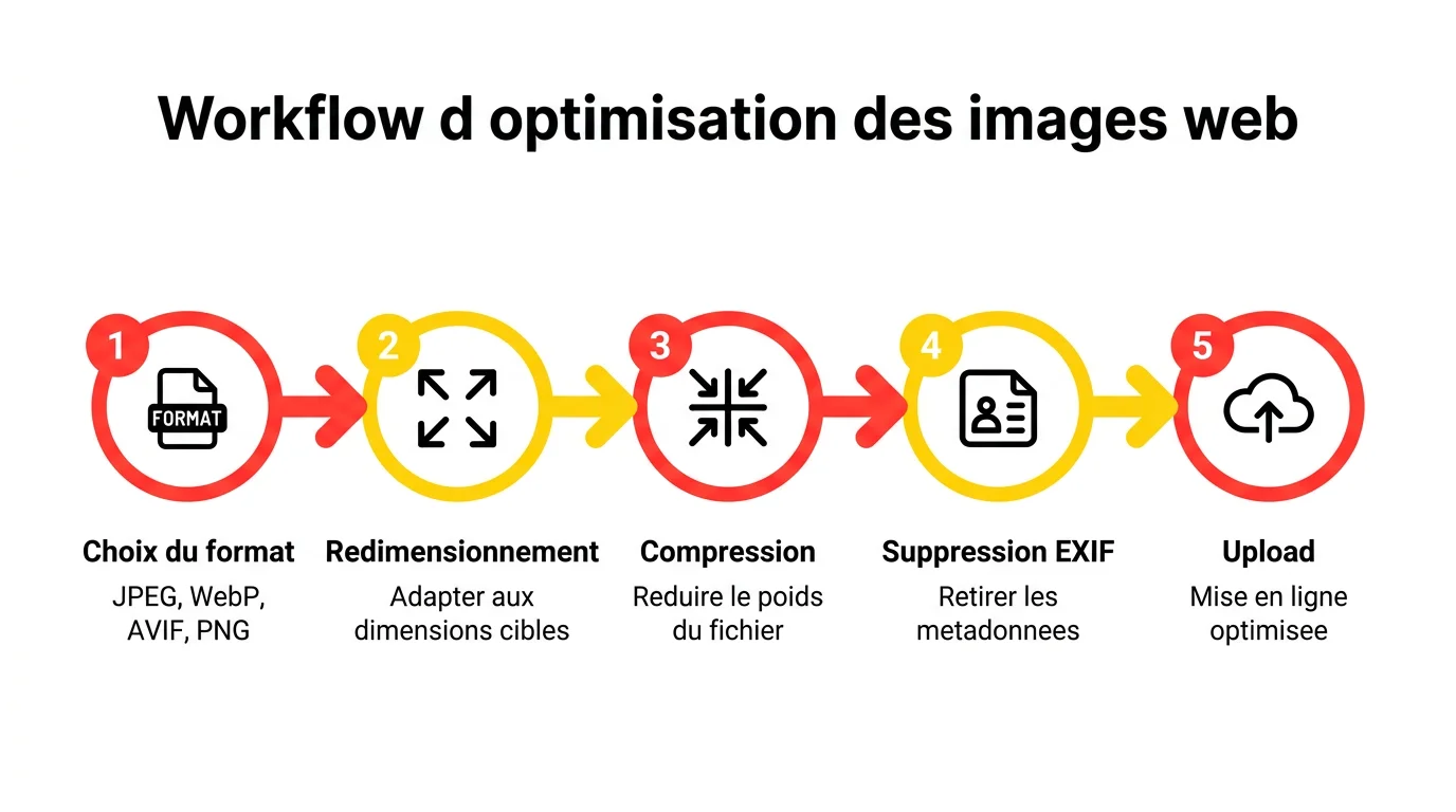 Diagramme workflow en 5 étapes pour l'optimisation des images web