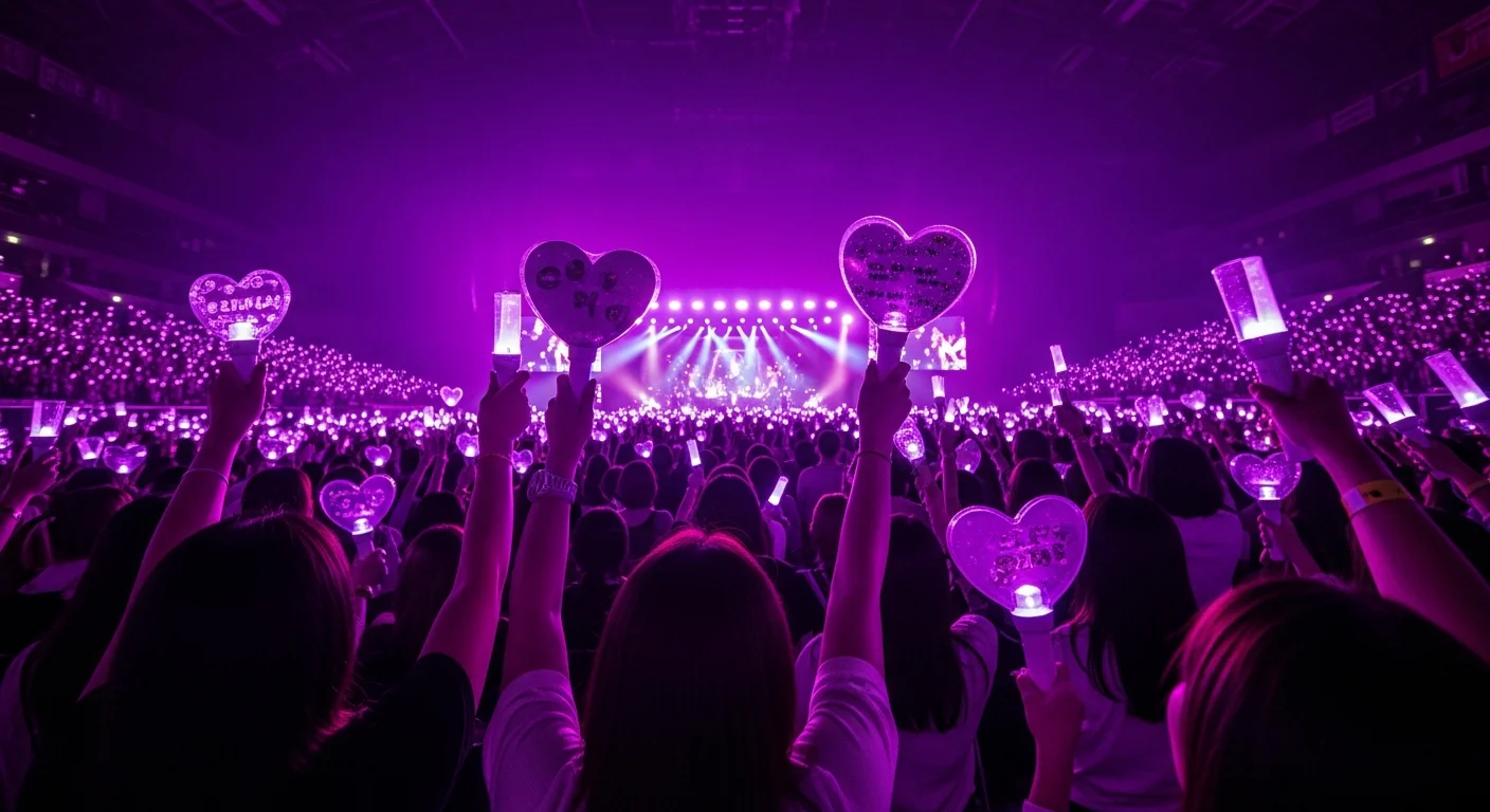 Fans BTS ARMY avec le cœur violet symbole du fandom et du Borahae
