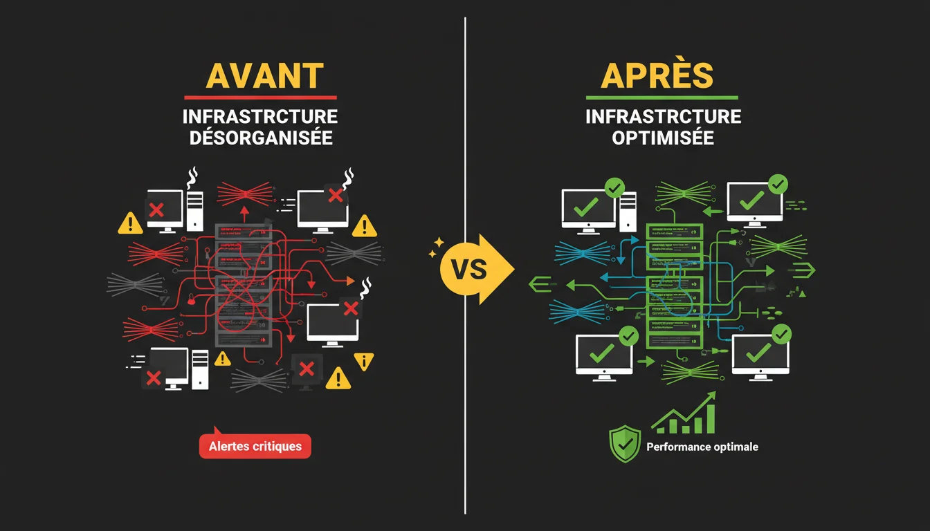 Comparaison avant et après l'intervention d'un consultant informatique sur une infrastructure IT