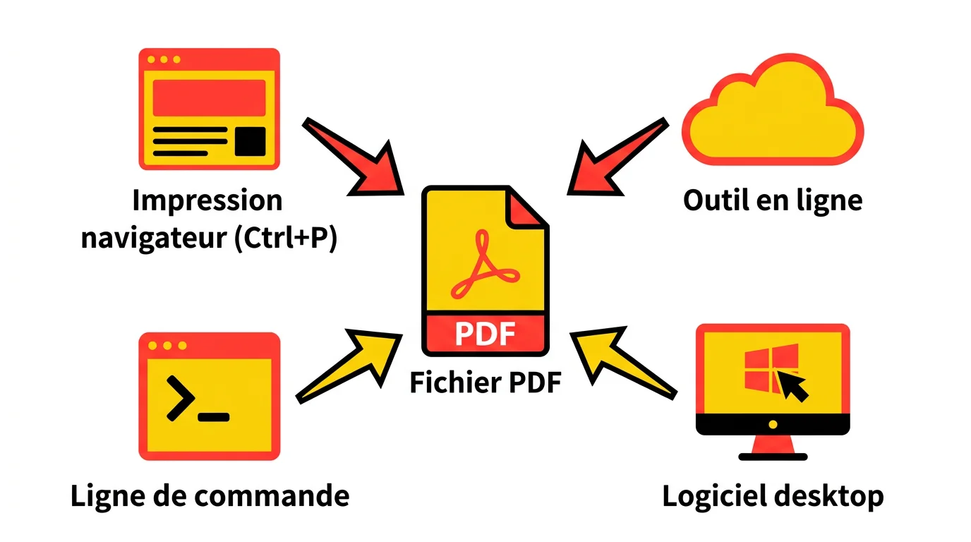 Infographie des 4 methodes de conversion HTML vers PDF