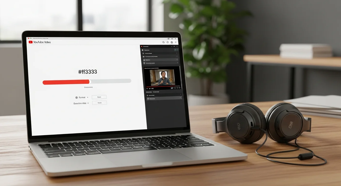 Ordinateur portable affichant une interface de conversion YouTube avec un casque audio