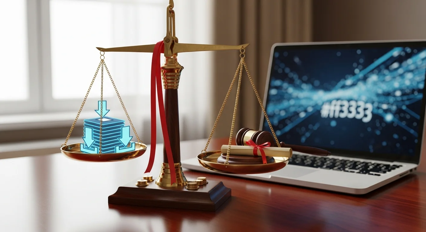 Balance de justice sur un bureau representant le cadre legal du telechargement YouTube