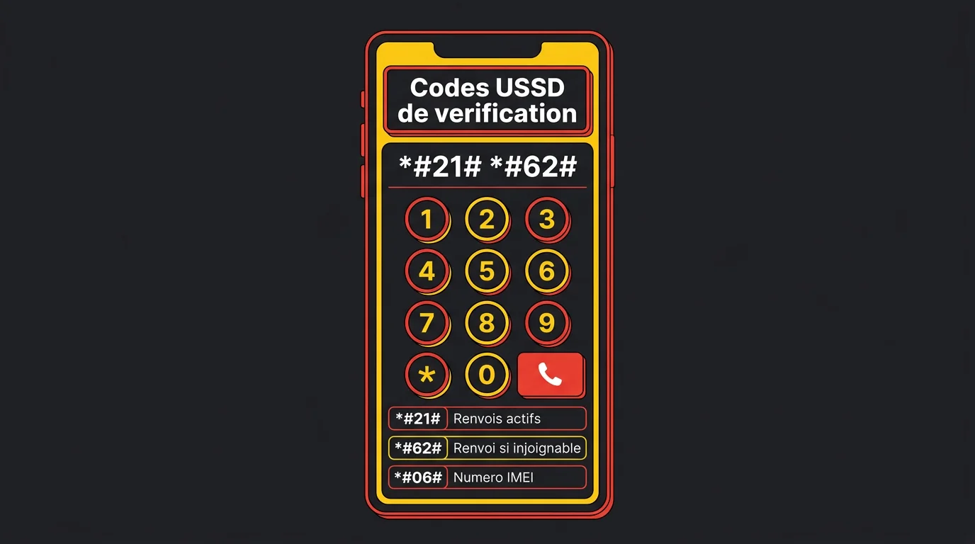 Écran de téléphone avec codes USSD de vérification piratage