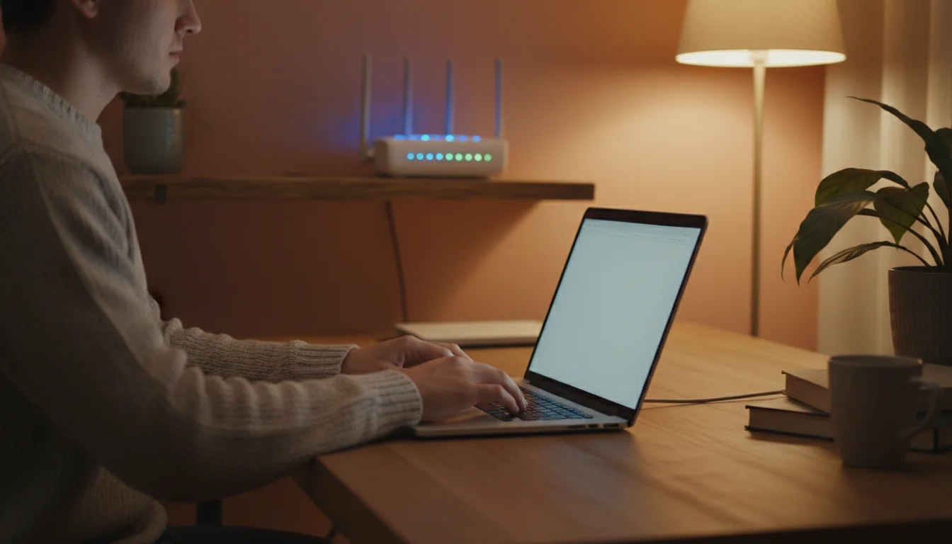 Personne tapant sur un ordinateur portable pour configurer son reseau WiFi