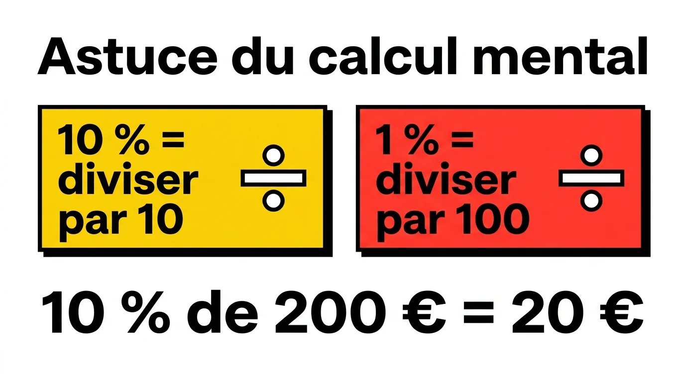 Illustration du calcul mental d'un pourcentage par paliers de 10 % et 1 %