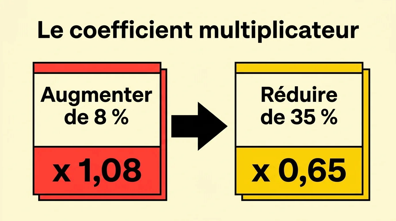 Illustration du coefficient multiplicateur pour une augmentation ou une réduction en pourcentage