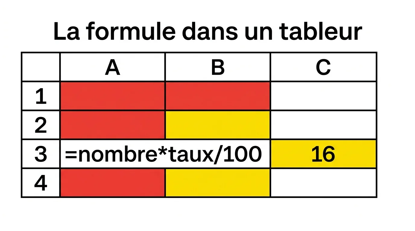 Illustration de la formule de calcul d'un pourcentage dans un tableur