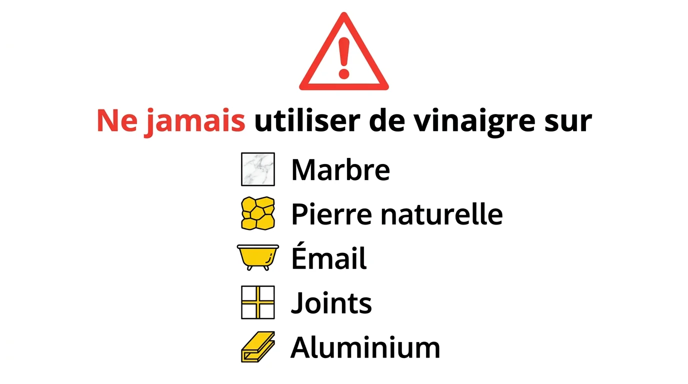 Surfaces à ne jamais nettoyer au vinaigre : marbre, pierre naturelle, émail, joints et aluminium
