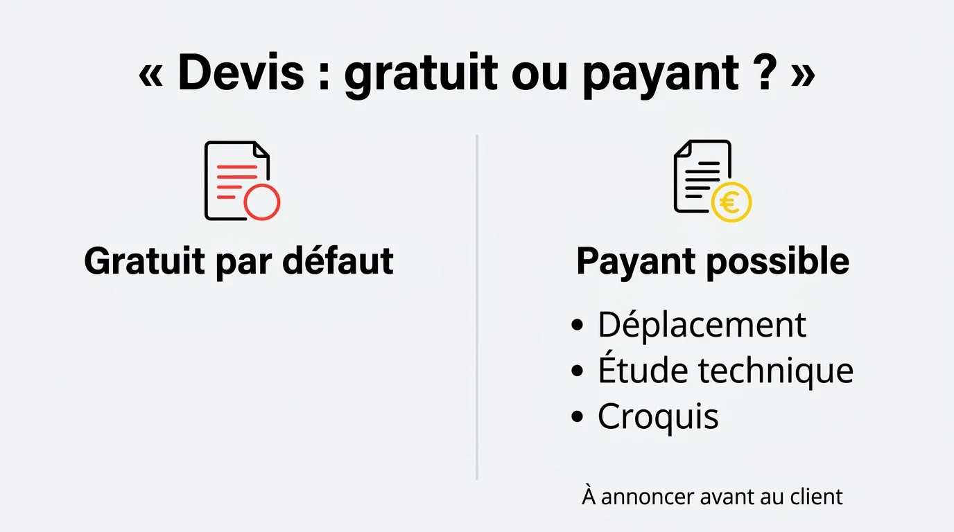 Devis gratuit par defaut ou payant en cas de deplacement, etude ou croquis