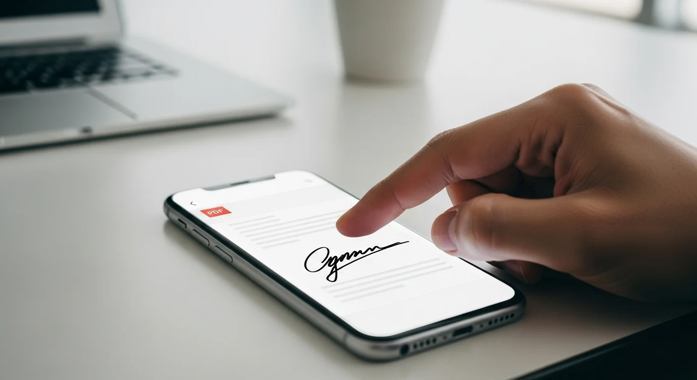 Signature d'un document PDF du doigt sur un smartphone