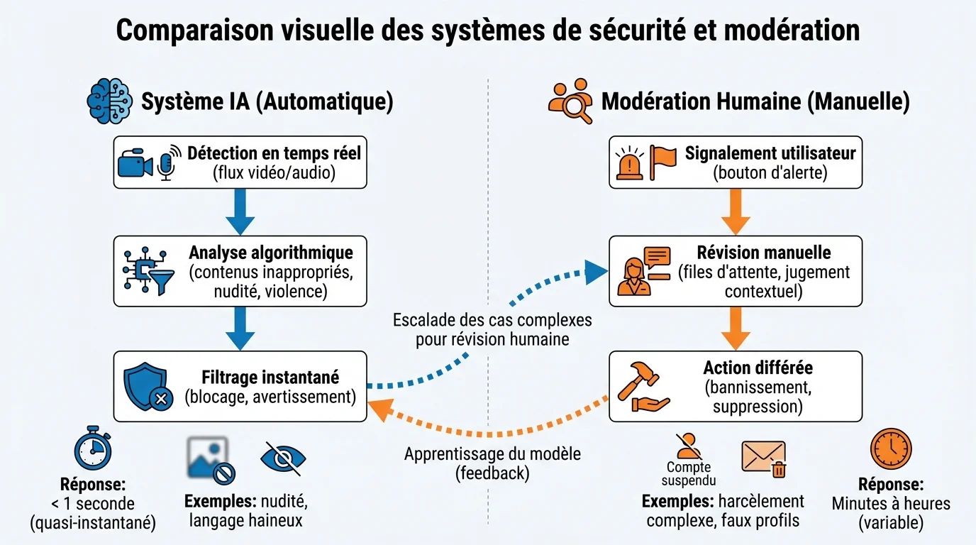 Comparaison visuelle des systèmes de sécurité et modération