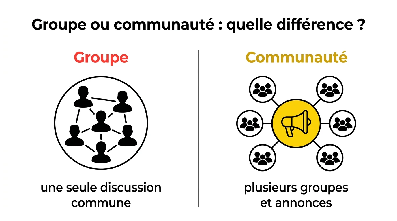 Infographie comparant un groupe WhatsApp et une communauté WhatsApp