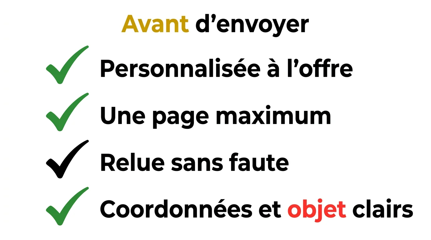 Checklist des éléments indispensables d'une lettre de motivation avant l'envoi