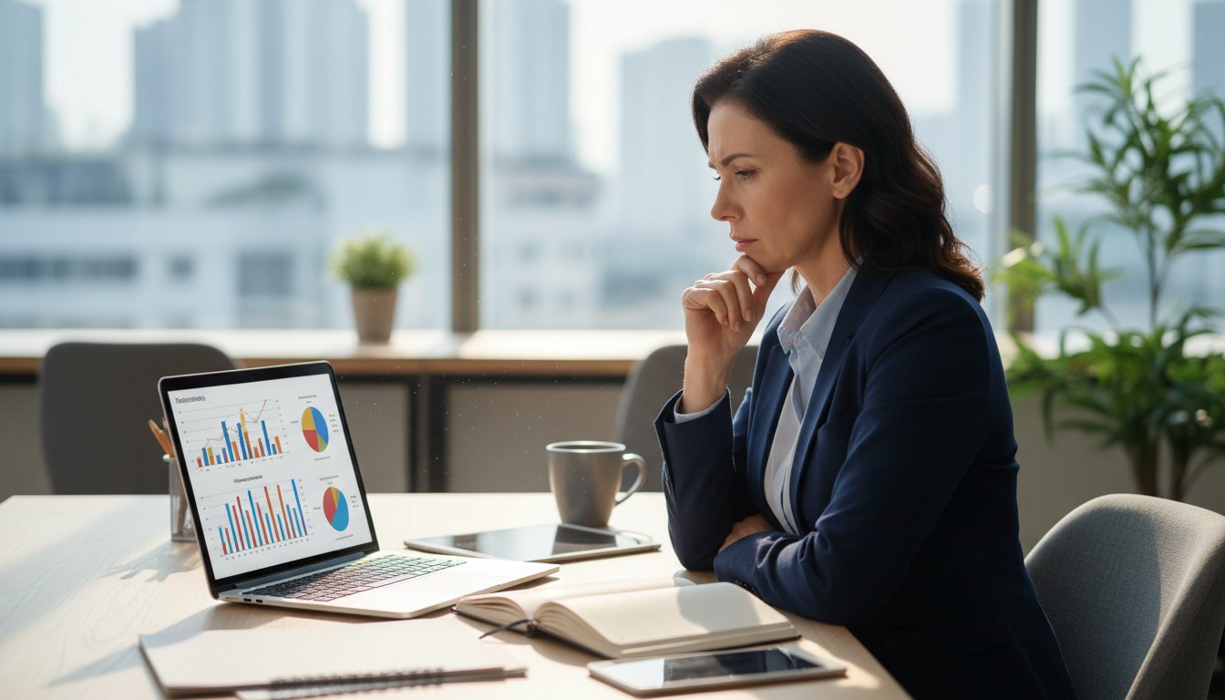 Manager evaluant la performance de ses collaborateurs sur un ordinateur