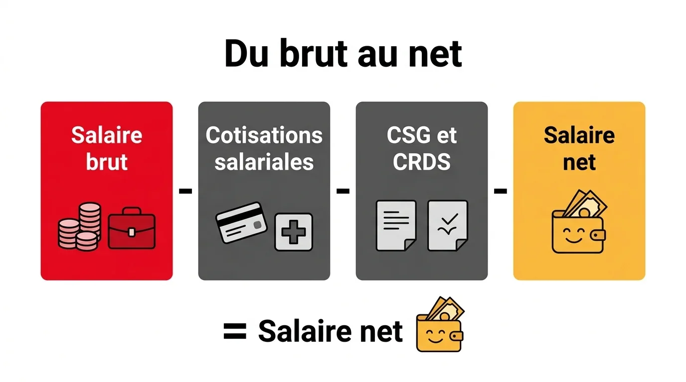 Le calcul du salaire net à partir du salaire brut : cotisations salariales, CSG et CRDS déduites
