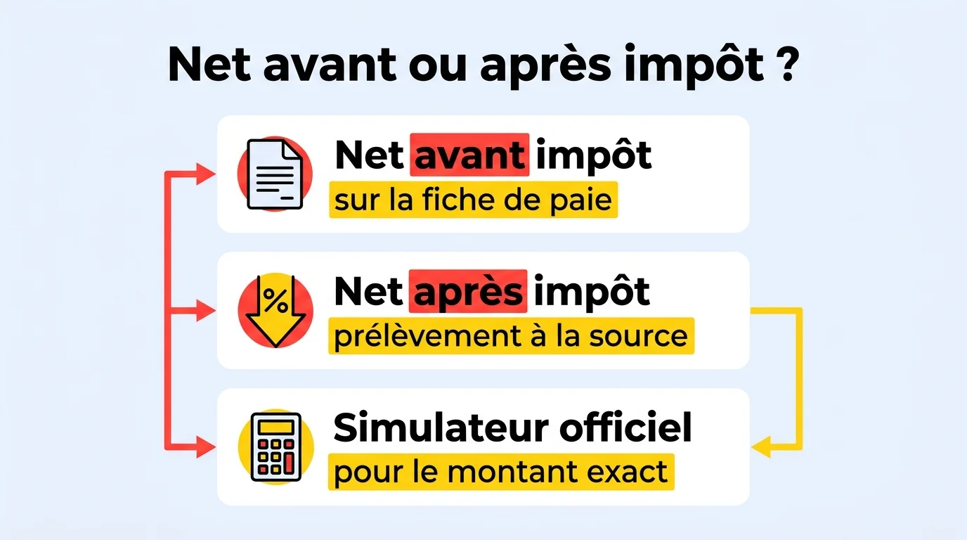 La différence entre le salaire net avant impôt sur la fiche de paie et le net après prélèvement à la source