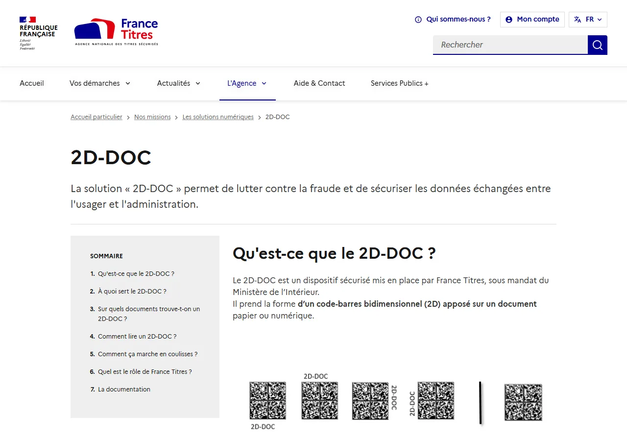 Page officielle du dispositif 2D-DOC sur le site de France Titres (ANTS)