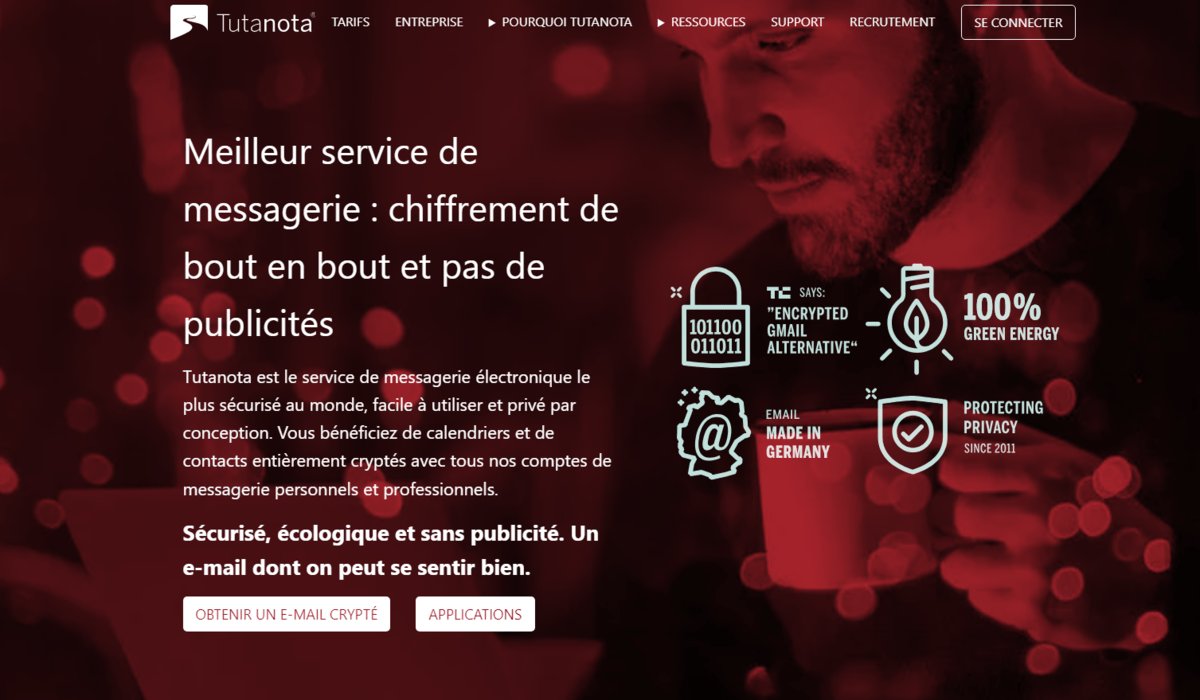 Interface de Tuta (anciennement Tutanota), messagerie chiffrée allemande